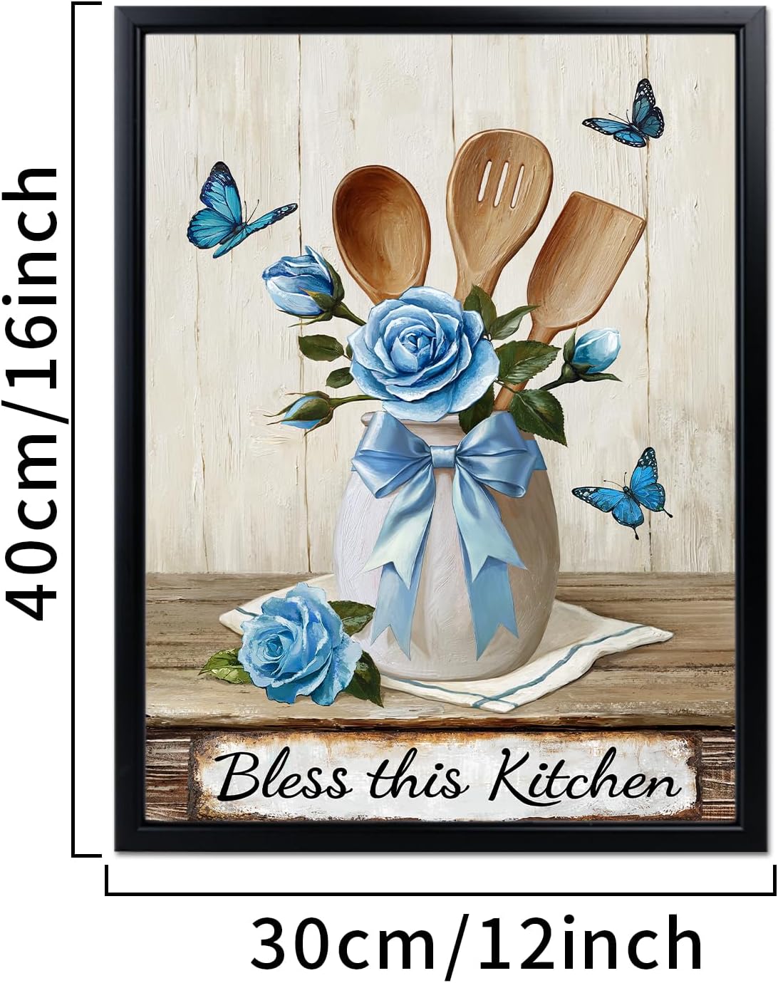 Visual Art Decor Kitchen Framed Wall Art Rustic Farmhouse Dining Room Decor Picture Vintage Country Home Wall Decor, Framed 12x16inch (Blue)