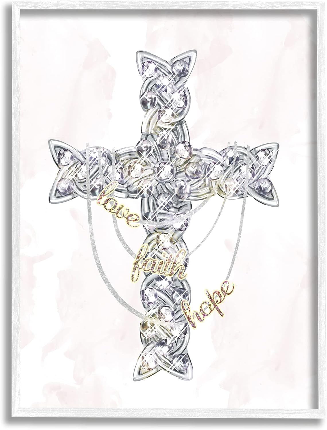 Stupell Industries Love Faith Hope Sentiment Glam Design Cross