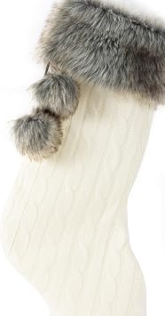Cable Knit Christmas Stockings with Faux Fur Cuff Large Knitted Xmas Stockings Rustic Hanging Stockings Ornaments for Christmas Decorations Holiday Season Decor (Ivory White)