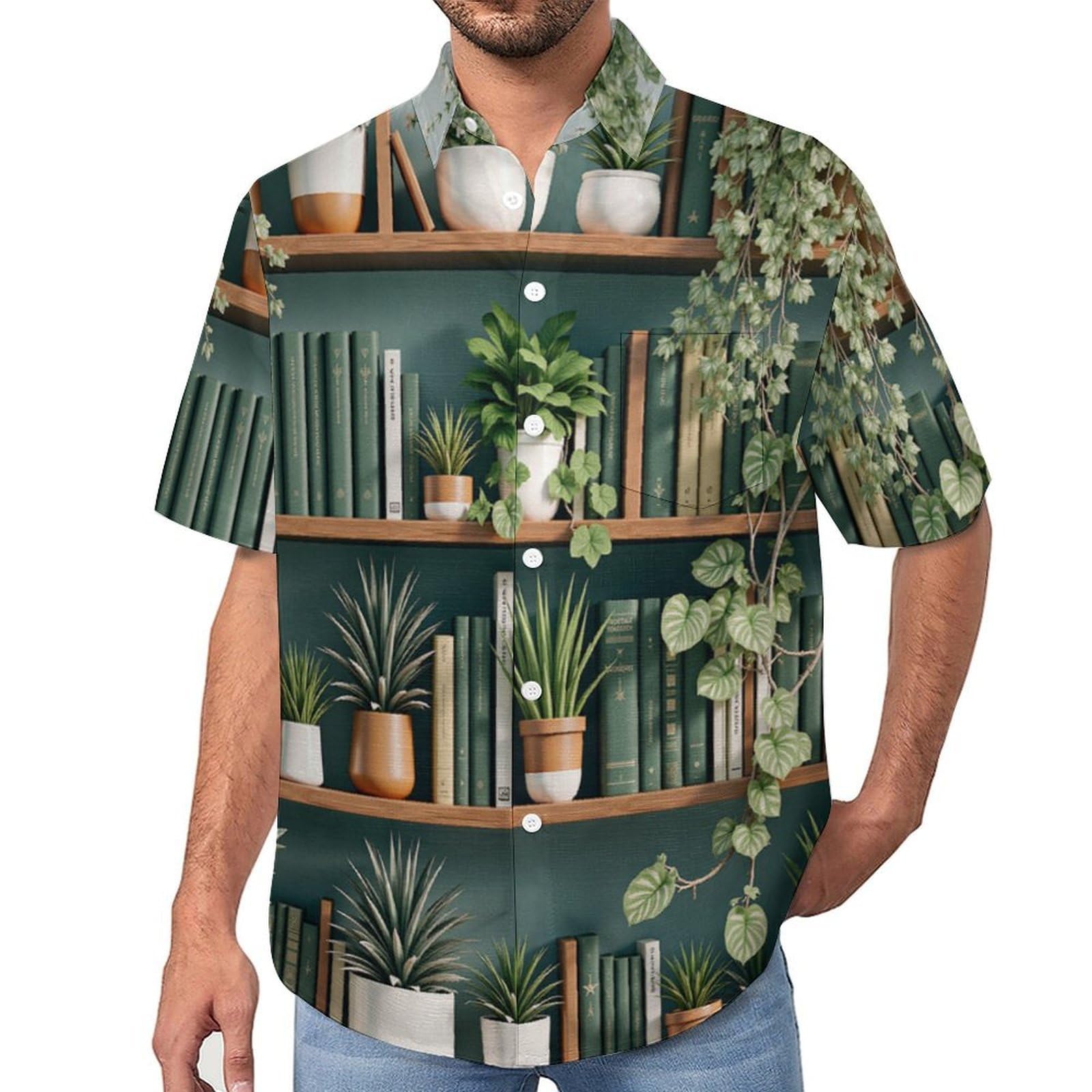 Camicie da Uomo a Maniche Corte con Stampa della Libri Piante in Vaso, Casual Leggere Bottoni Camicia con Tasca Frontale, per Vacanze Spiaggia Estate
