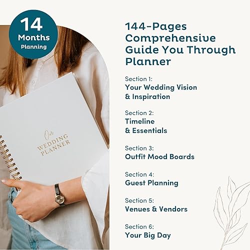 Miniatura 3 de Timeless - Libro y organizador de boda de lino de alta calidad, libro de planificación de bodas, carpeta completa de recuerdo y cuenta regresiva,