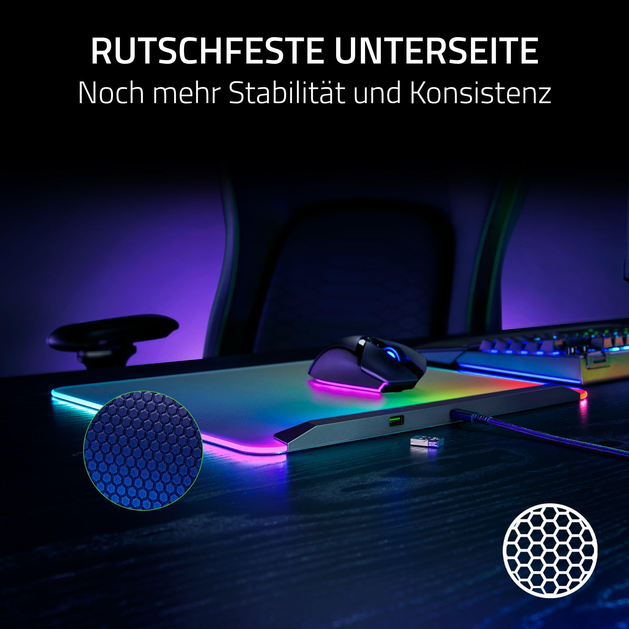 Razer Firefly V2 Pro Phantom Green Edition - Voll beleuchtete Gaming-Mausmatte mit Chroma RGB (USB 2.0-Hub, mikrotexturierte Oberfläche, rutschfeste Unterlage) Phantom Green