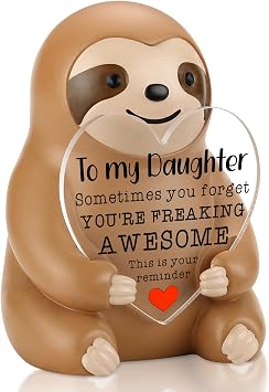 CINRLLA Sloth Daughter Encouragement Gift from Mom Dad, Youre Freaking Awesome Funny Positive Reminder Figurine for Teen Girl, Cute Desk Decor for Birthday Graduation Christmas Appreciation, CRA801