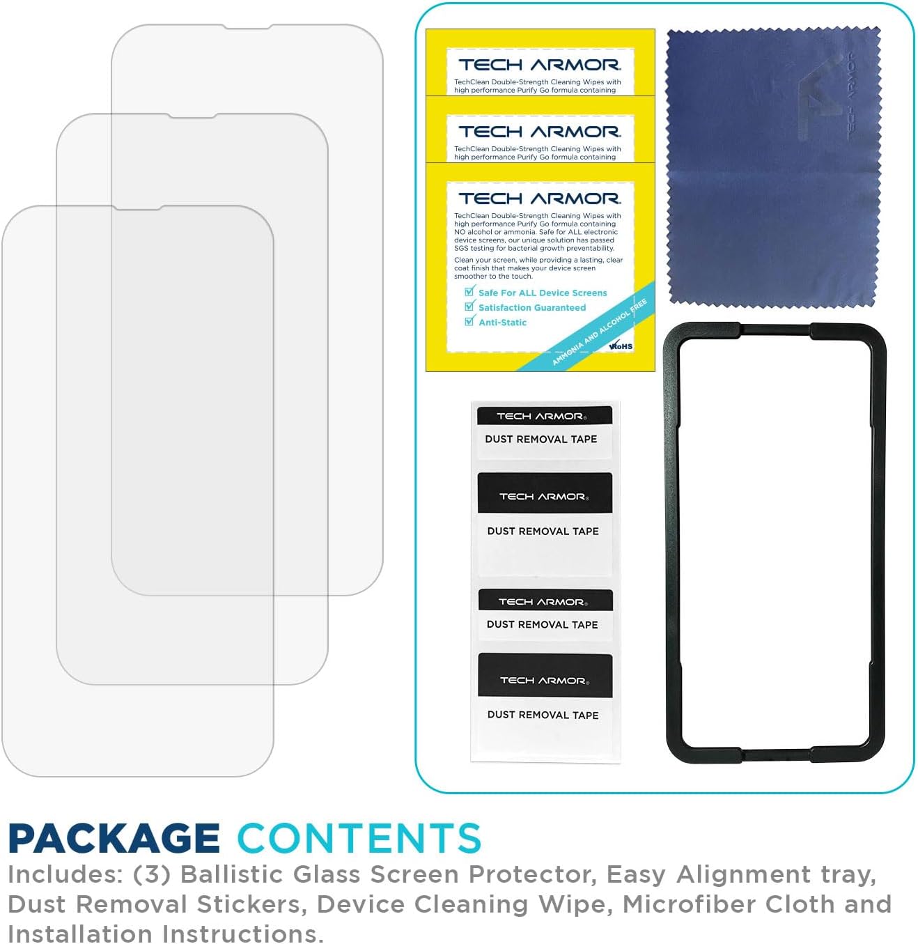 Tech Armor for Apple iPhone 17E Screen Protector,iPhone 16E, iPhone 14, 13 and 13 Pro Tempered Glass 6.1 Inch - Ballistic, Case Friendly, Easy Install, Sensor Protection, HD, 9H Hardness - 3 Pack