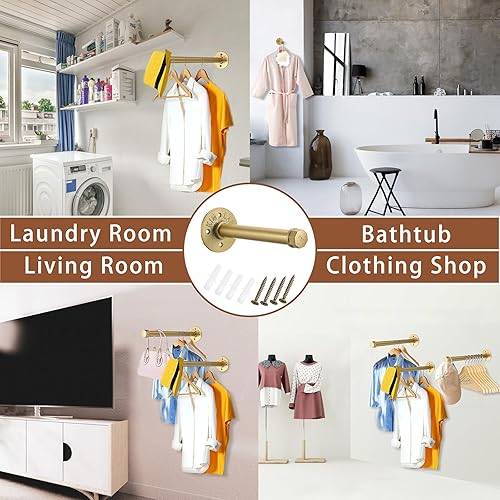 Miniatura 7 de Sumnacon 2 barras de ropa industrial de 8 pulgadas  Percha de metal rústico resistente con tornillos, soporte para ropa montado en la pared para