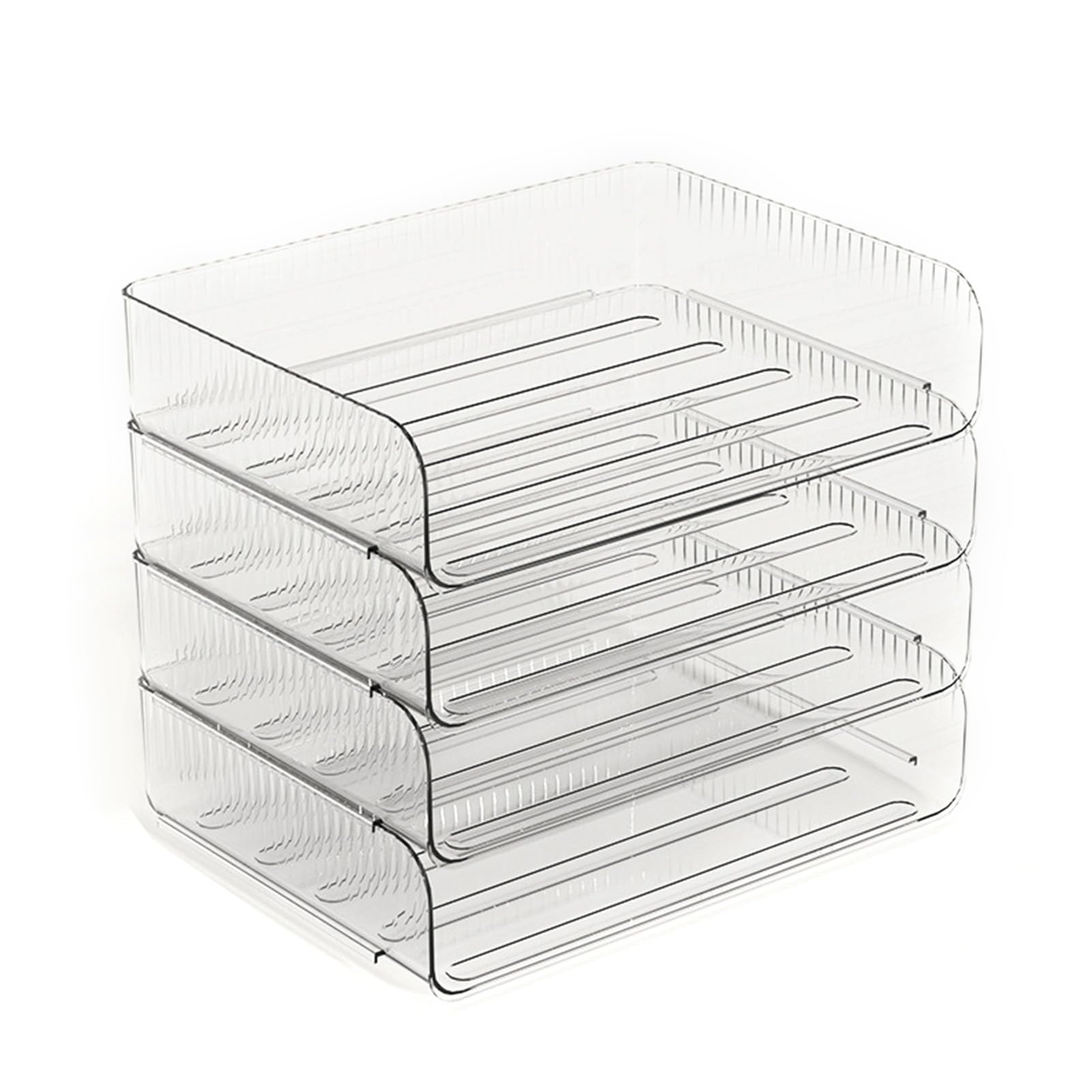 bandeja apilable para organizador de papel, diseño transparente, cuatro compartimentos, material plástico duradero, solución de almacenamiento flexible para