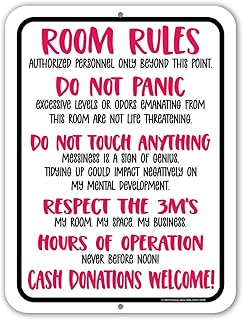 Honey Dew Gifts Room Rules Sign, 9 x 12 inches, Aluminum, Funny Decorative Signage for Bedroom, Wall Art