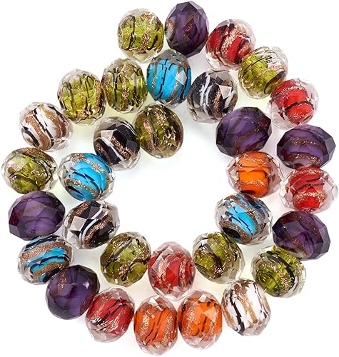 Craftdady Cuentas de vidrio facetadas de arena dorada de 0.47 pulgadas Millefiori, cuentas sueltas redondas con agujero de 0.039 in para fabricación