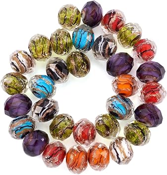 Craftdady 12mm Gold Sand Lampwork Faceted Glass Beads Millefiori Round Loose Bead with 1mm Hole for Jewelry Making, About 40pcs/Strand