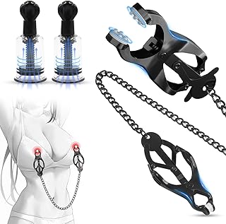 BDSMYEE Pinces à Tétons en Métal avec Ventouse de Mamelon, Pinces à Tétons avec Chaîne Jouets Sexuels Esclaves SM pour Femmes Couples
