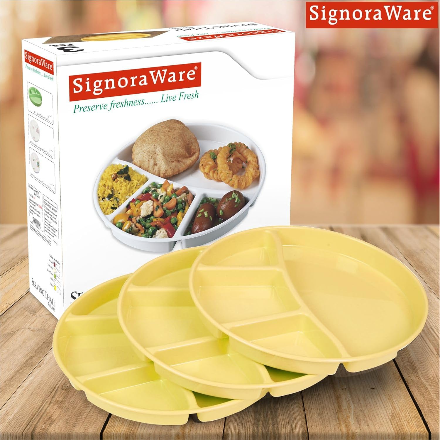 Signoraware Round Serving Thali Set, Set of 3, Lemon Yellow
