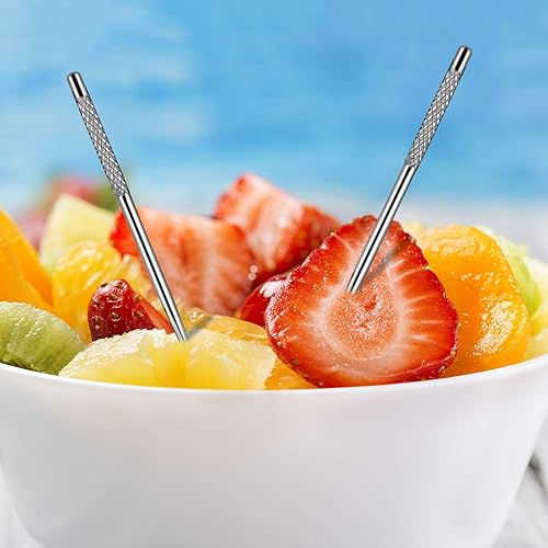 Miniatura 10 de Juego de 2 palillos de dientes portátiles de acero inoxidable, juego de 2 palillos de dientes de metal reutilizables, kit de limpieza con soporte