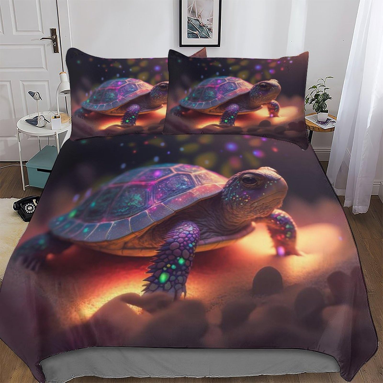 Tortue housse de couette 200x200cm avec 2 taies d'oreillers en microfibre durable