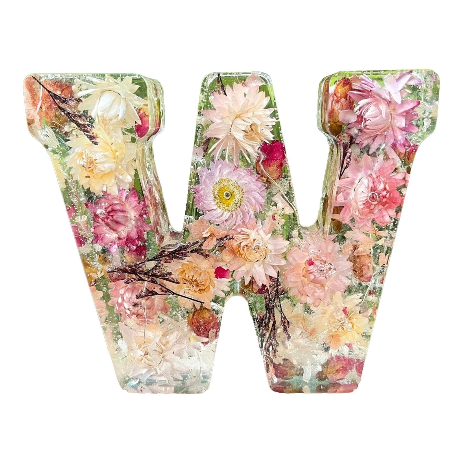 Floral Resin Night Light Letter, Dried Floral Resin Letters Night Light, Pressed Flower Resin Letters with Led Light, Flower Letter Lamp, Creative Table Night Lamp Decoration for Bedroom, Living Room