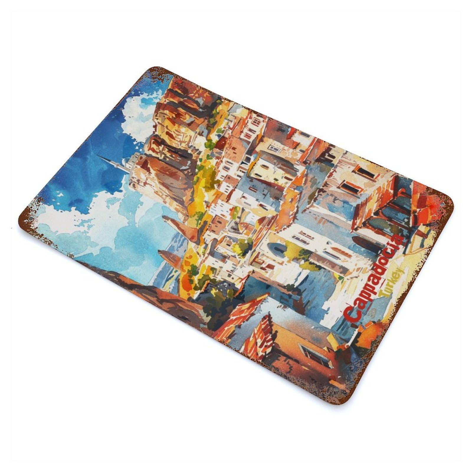 Cappadocia Art Rust Effect Tin Sign 11.8"x7.9", Novelty Wall Decor for Garage, Pub Or Kitchen