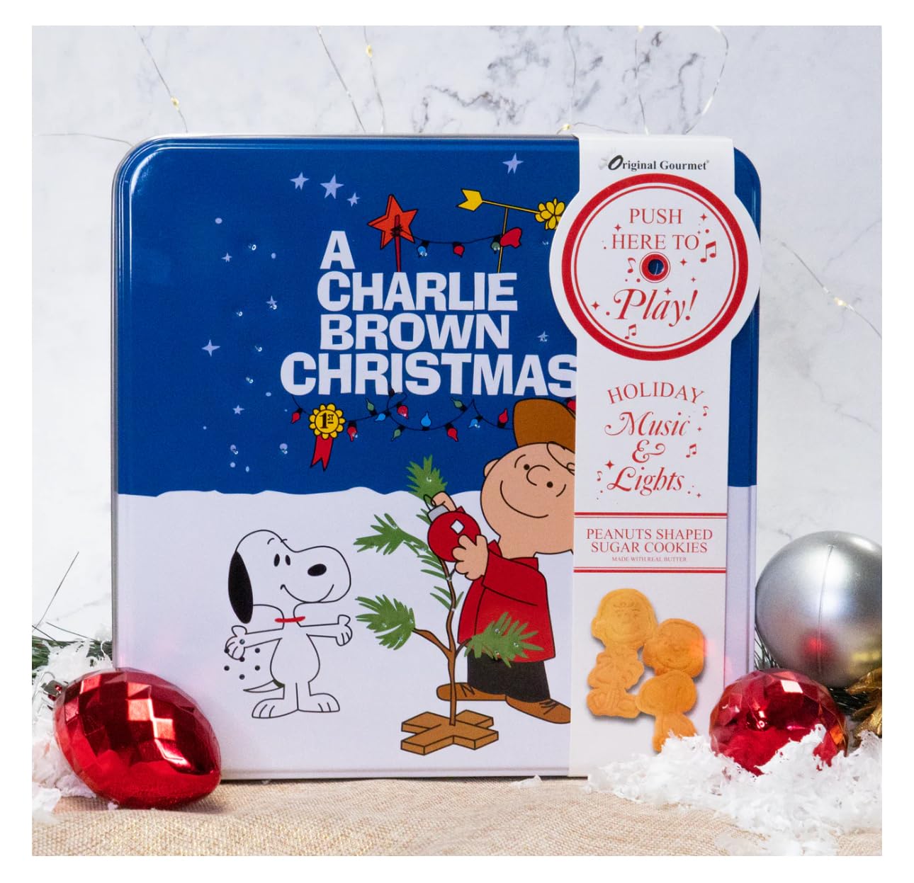 Music & Lights Peanuts and Charlie Brown Tin w/ 12oz of Sugar Cookies 12, Ounce