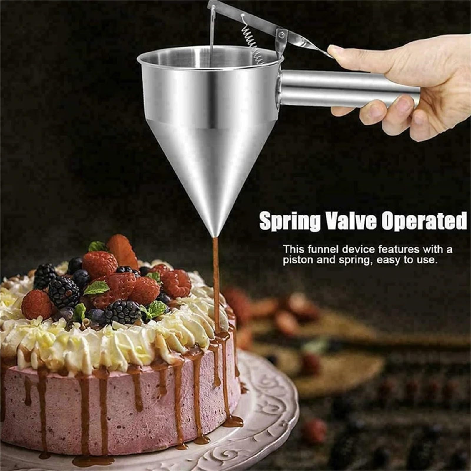 Dosatore Per Pastella Strumenti di cottura Takoyaki Imbuto for pastella in acciaio inossidabile Pancake al cioccolato for cupcake Stampo for biscotti Dispenser for crema e pasticceria(600ML)
