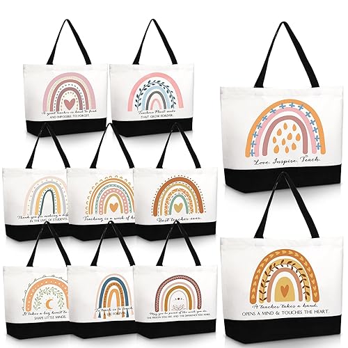 Sieral 10 Pcs Rainbow Canvas Tote Bag Teacher Appreciation Gift
