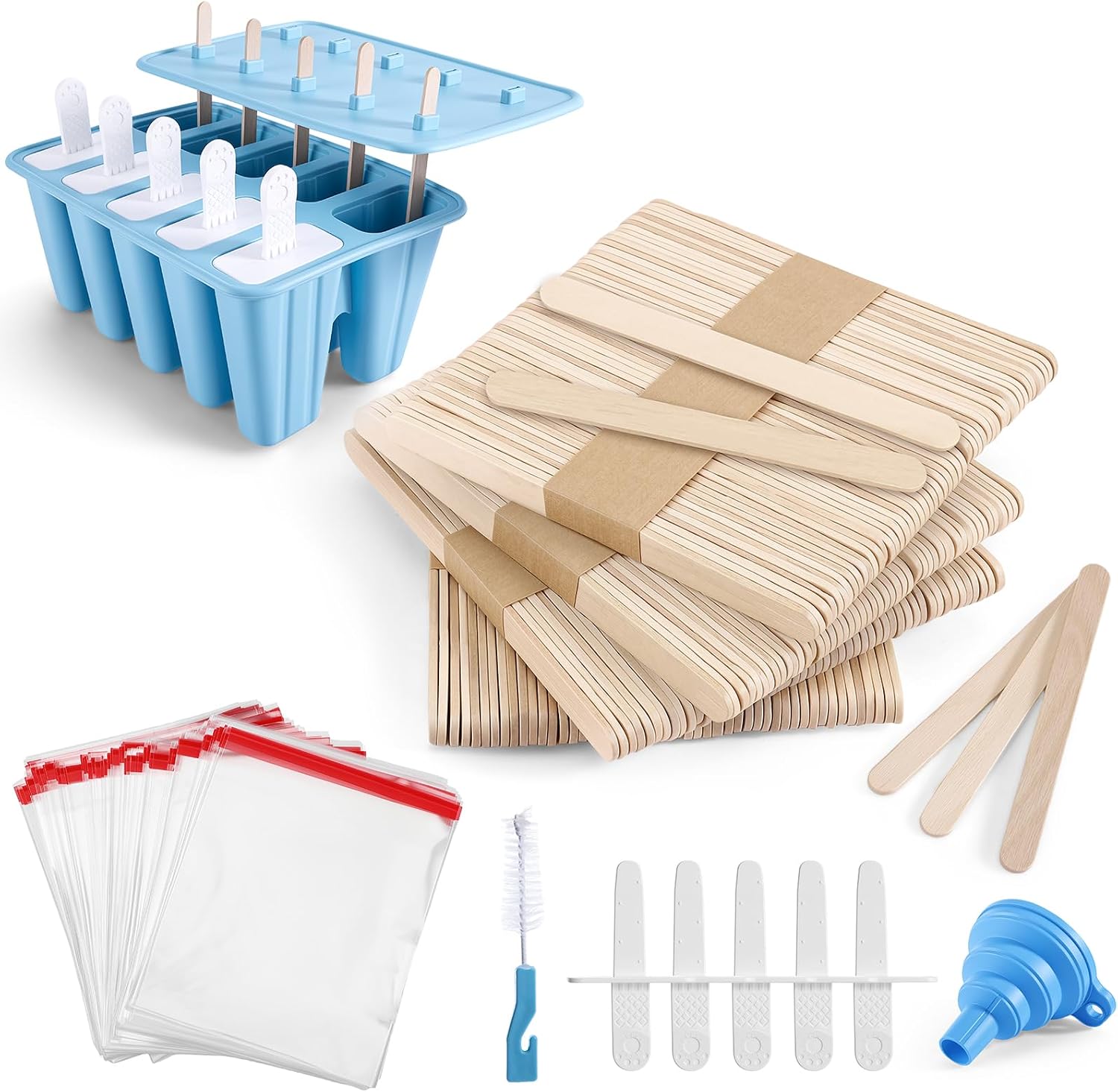 10-Count Popsicle Mold with 200 Sticks, 200 Bags, 10 Reusable Sticks