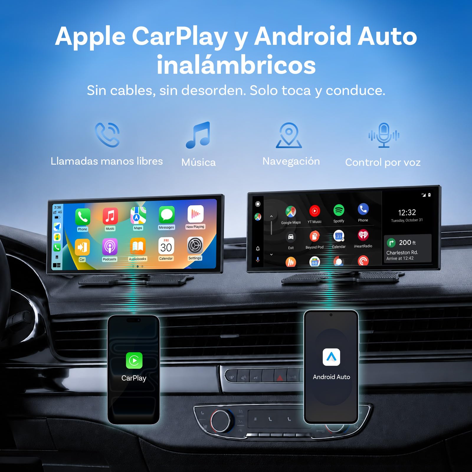 OTTOCAST ScreenFlow, 11,4 Pulgadas Pantalla Coche Carplay y Android Auto,Inalámbrico Carplay mit Youtube/Tiktok,Pantalla para Coche con 1080P Cámara de Marcha atrás,Navegador GPS, Android 13OS