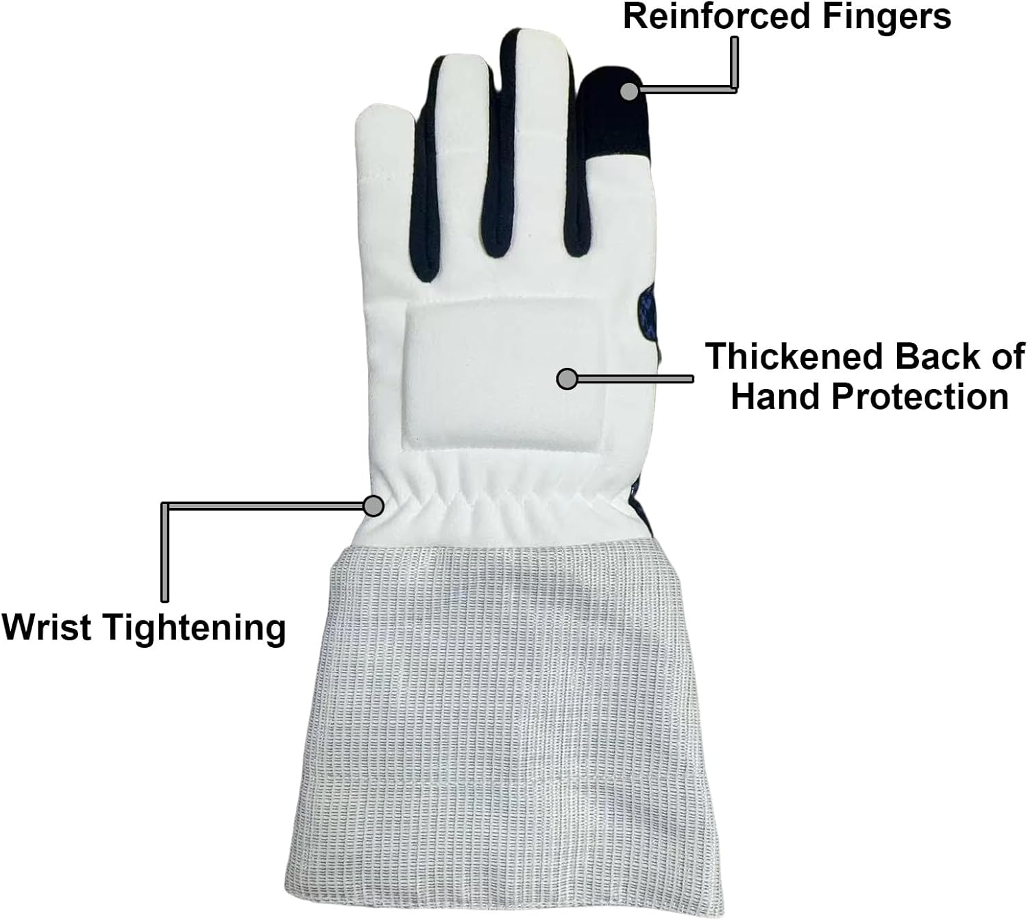 Non Slip Gloves Fencing, Fencing Gear, Thickened Back of Hand, Reinforced Fingers, for Foil Epee, Left Hand