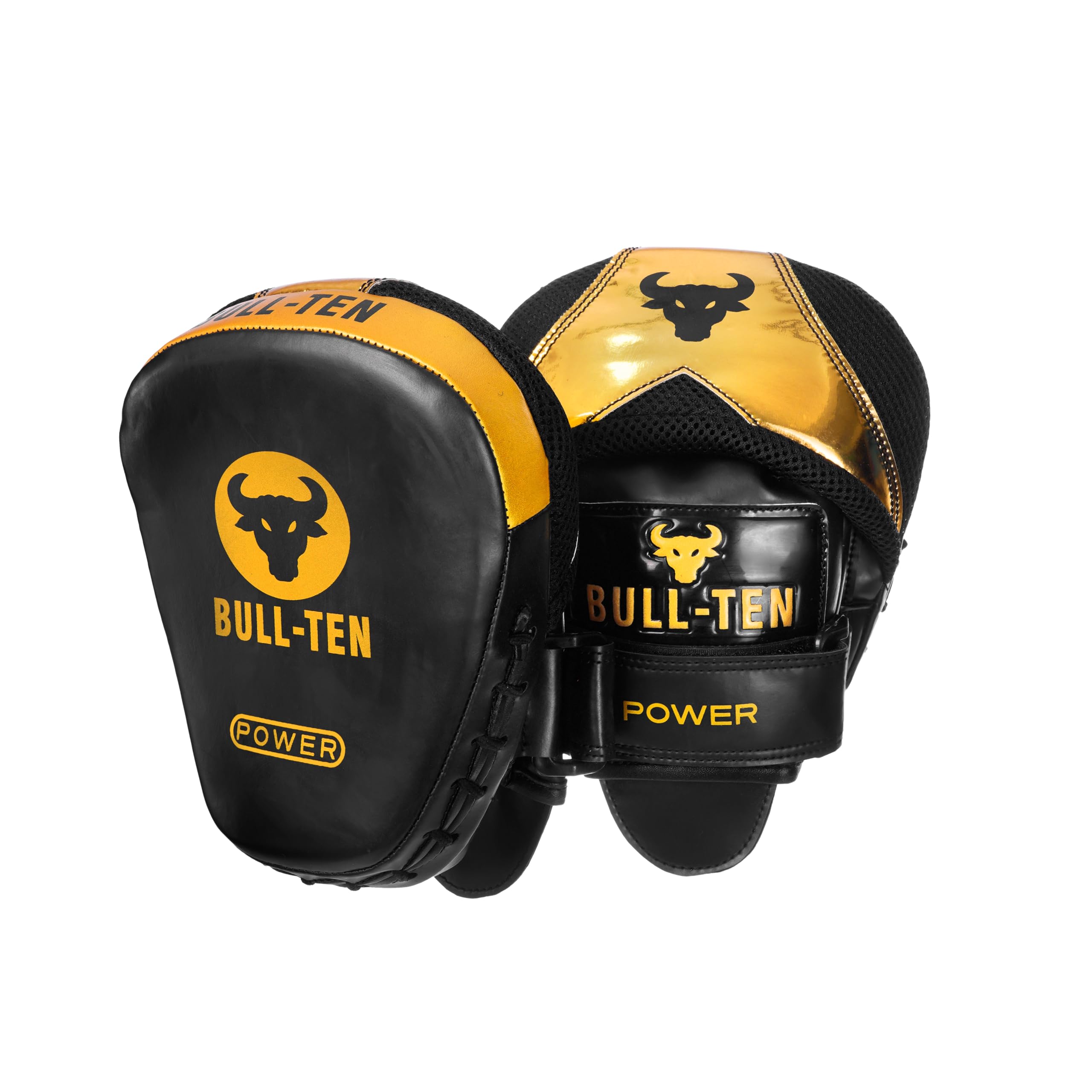 BULLTEN Thai Focus Punching Pad, Black and Gold Focus Pad Curved Padded for Boxing & Martial Arts Training Fitness Training Professional Punches Sparring Punching Focus Target Pads Men Women 2