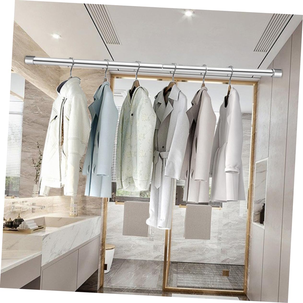 Alipis Stainless Steel Retractable Clothes Rail Adjustable Tension Pole for Closet Bathroom and Shower Use No Drill Installation Versatile Clothesline and Curtain Rod