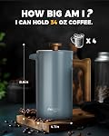 POLIVIAR French Press Coffee Machine, 34oz Coffee Press with Teak Wood Handle, Double Wall Insulation and Double Filter Screen, Food Grade Stainless Steel for Good Coffee and Tea (JX2020-FPU)