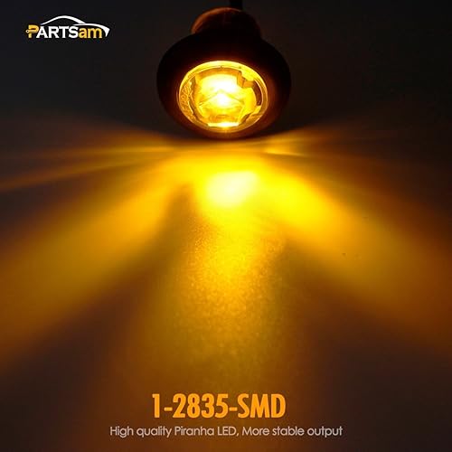 Miniatura 2 de Partsam Kit de 10 luces de separación para remolques redondos de 34 pulgadas, color ámbar, LED, con ojales, lente transparente con conectores de