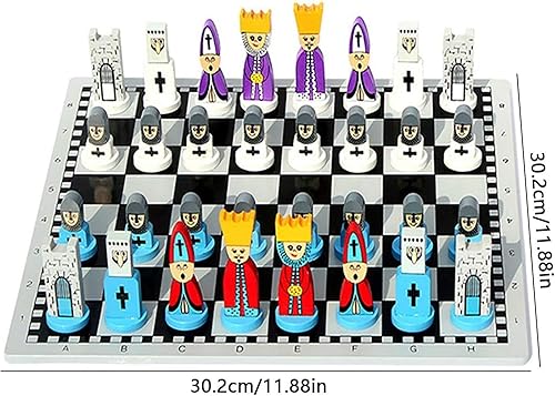 Miniatura 4 de Juego de ajedrez de madera, juego de ajedrez de madera de dibujos animados, juguete educativo interactivo para padres e hijos, juego de mesa de
