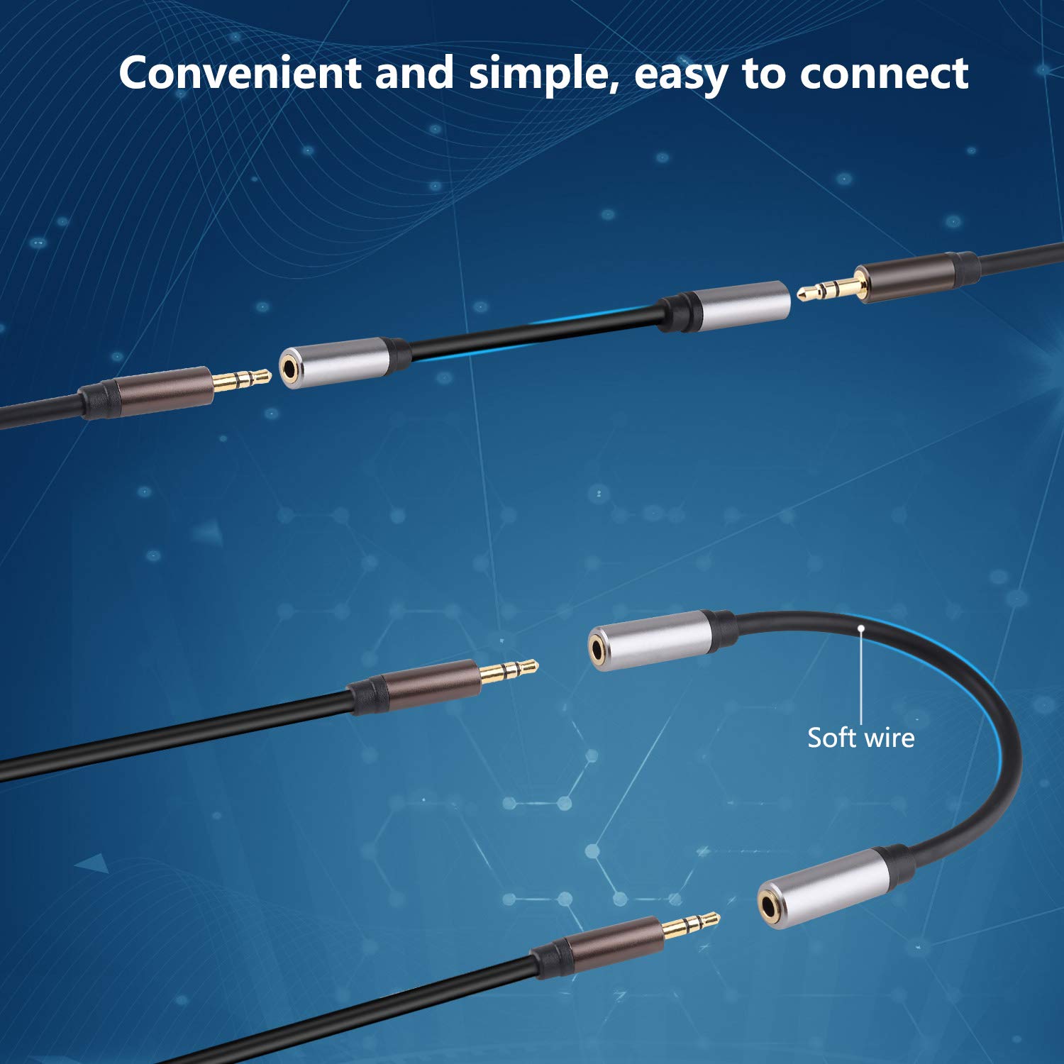 3,5 mm Buchse auf Buchse Adapterkabel TRS Stereo Audio AUX Stecker Cod für Kopfhörer, Auto, HiFi – 15 cm (6 Zoll) (grau)
