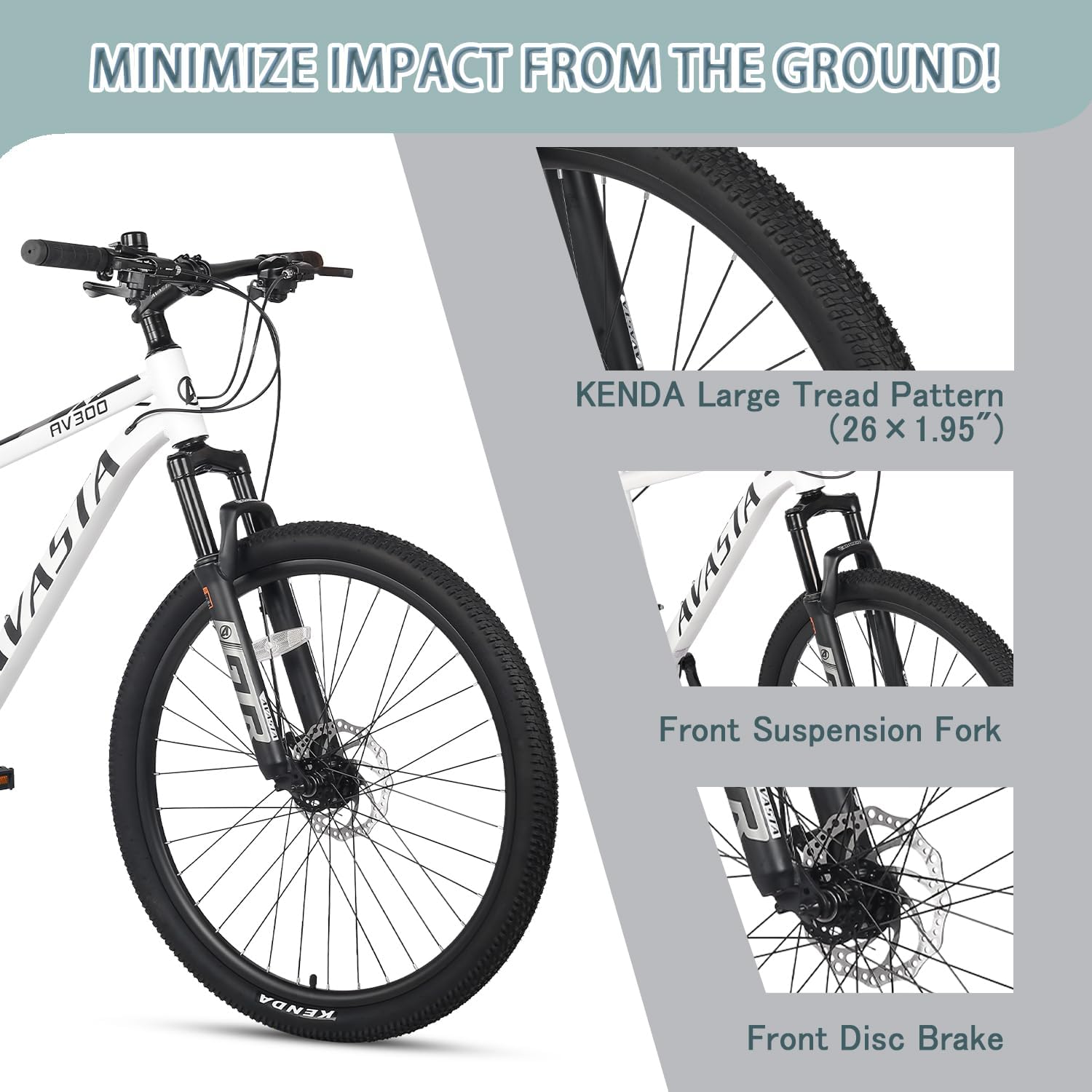 Similar AVASTA AV300 26 27.5 inch Mountain Bike with 21-Speed, Aluminum Frame, Dual Disc Brake, Comfortable Saddle, Multiple Colors White 26 inch