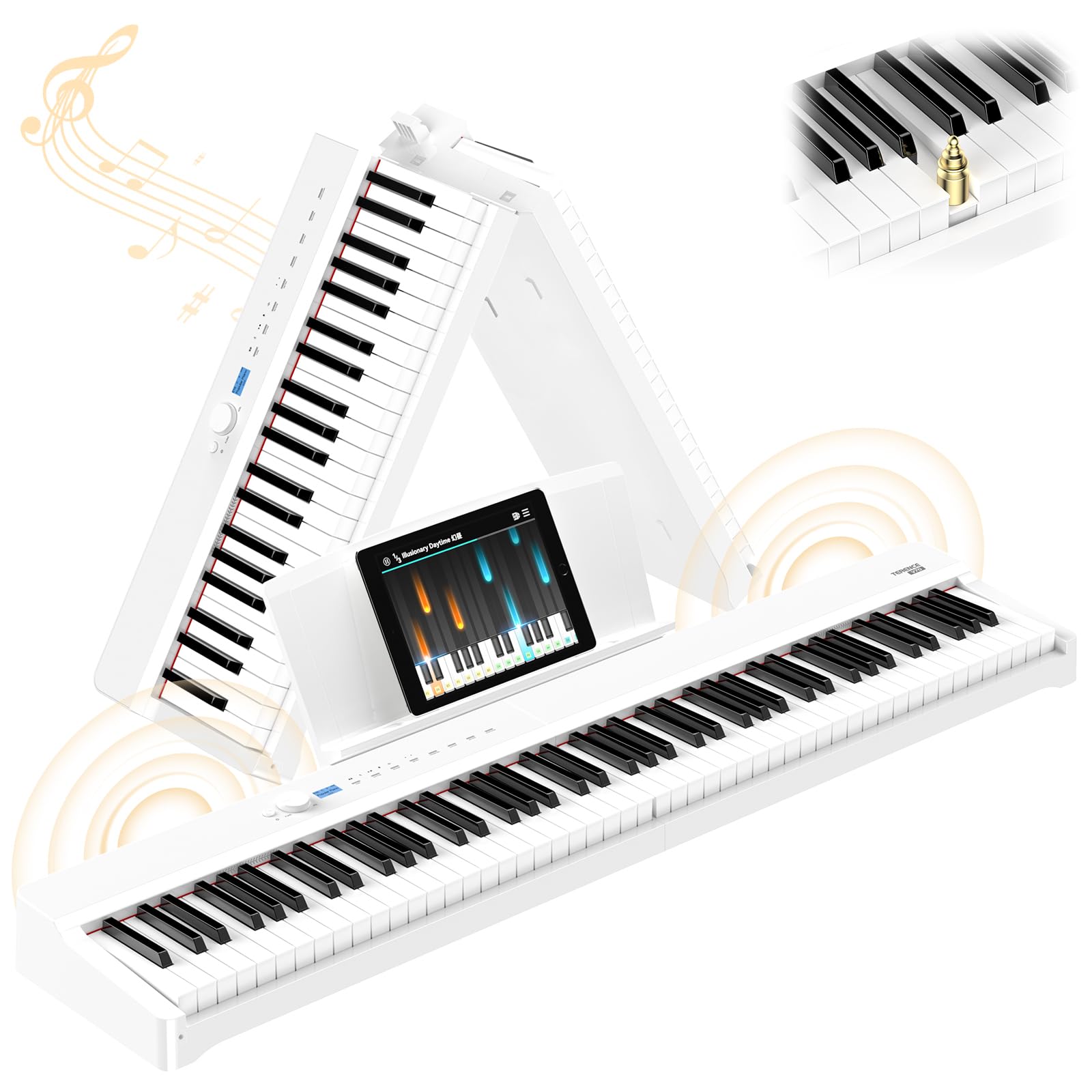 TERENCE V70 Pianoforte Digitale 88 Tasti Pesati – Tastiera Musicale con 4 Altoparlanti 20W×2+5W×2 –Custodia Cuffie in Omaggio – Pianoforte Elettrico per Esami e Studio –Bianco