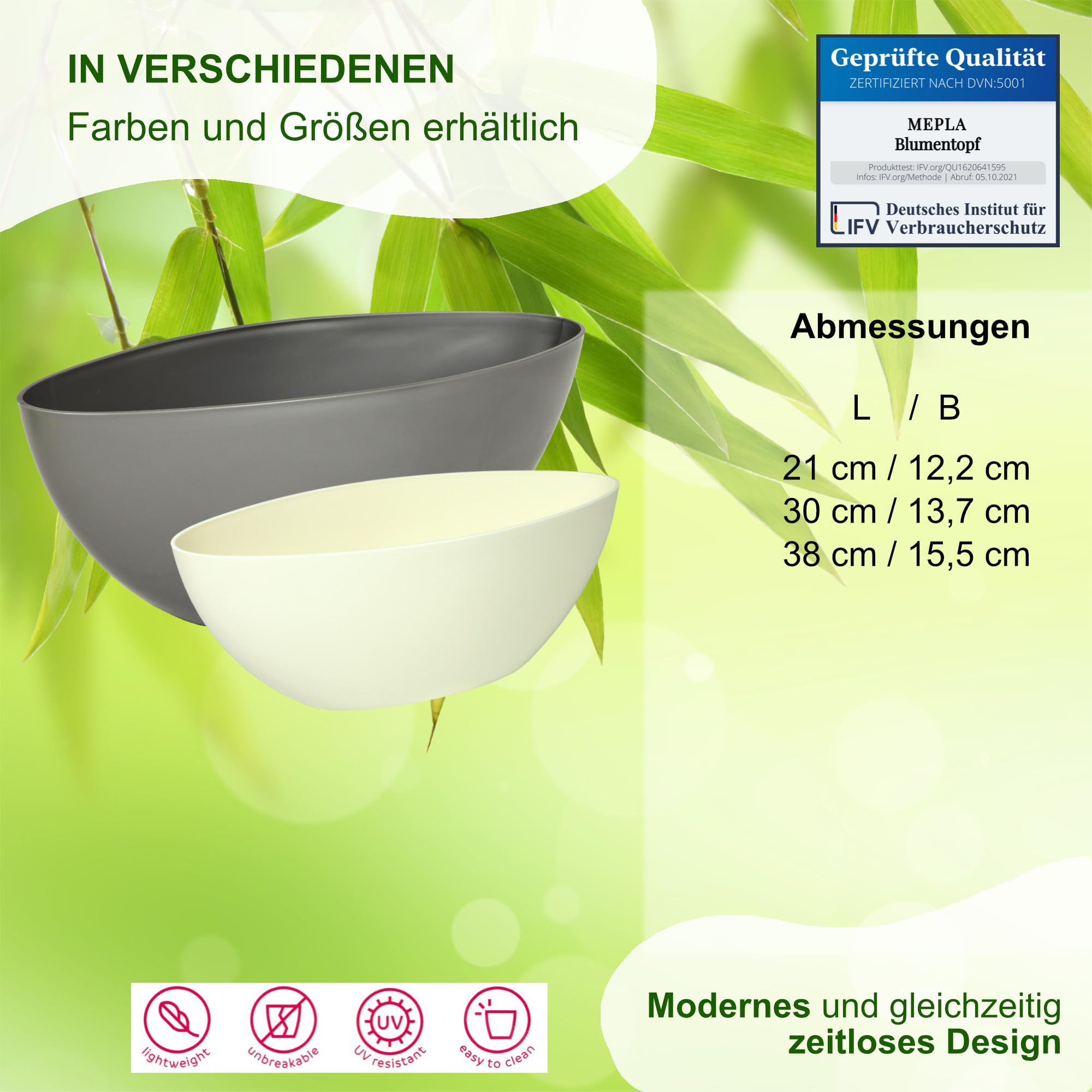 MePla - 2 Stück Schale OVAL - wetterfestes Pflanzgefäß - UV-beständiger Blumenkübel - Pflanzschale - Schale - L 38 cm - grau