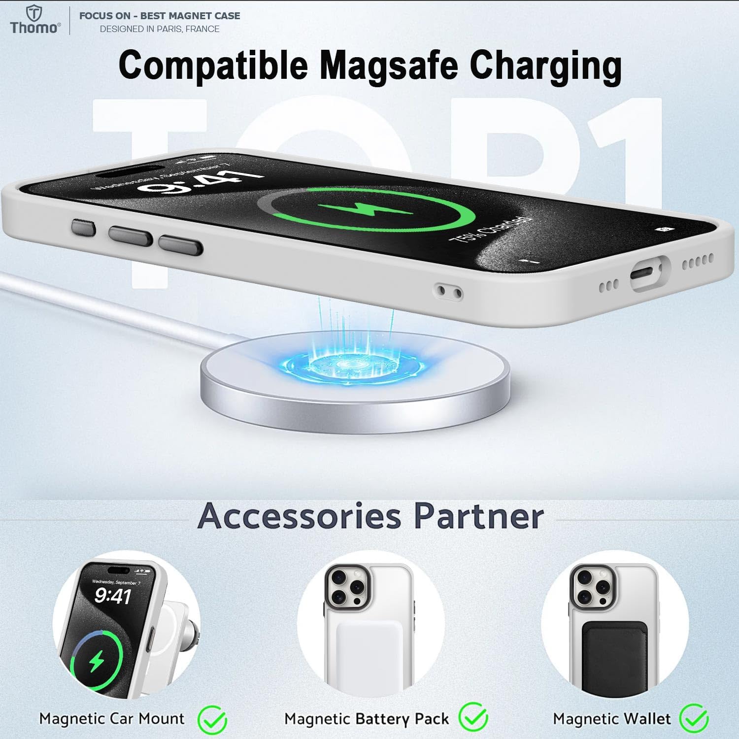 Thomo Strong Magnetic for iPhone 15 Pro Max Case, [Compatible with Magsafe][13FT Military-Grade Drop Tested] Slim Matte Translucent Protective Case for iPhone 15 Pro Max Case 6.7'', Frosted White - Image 3