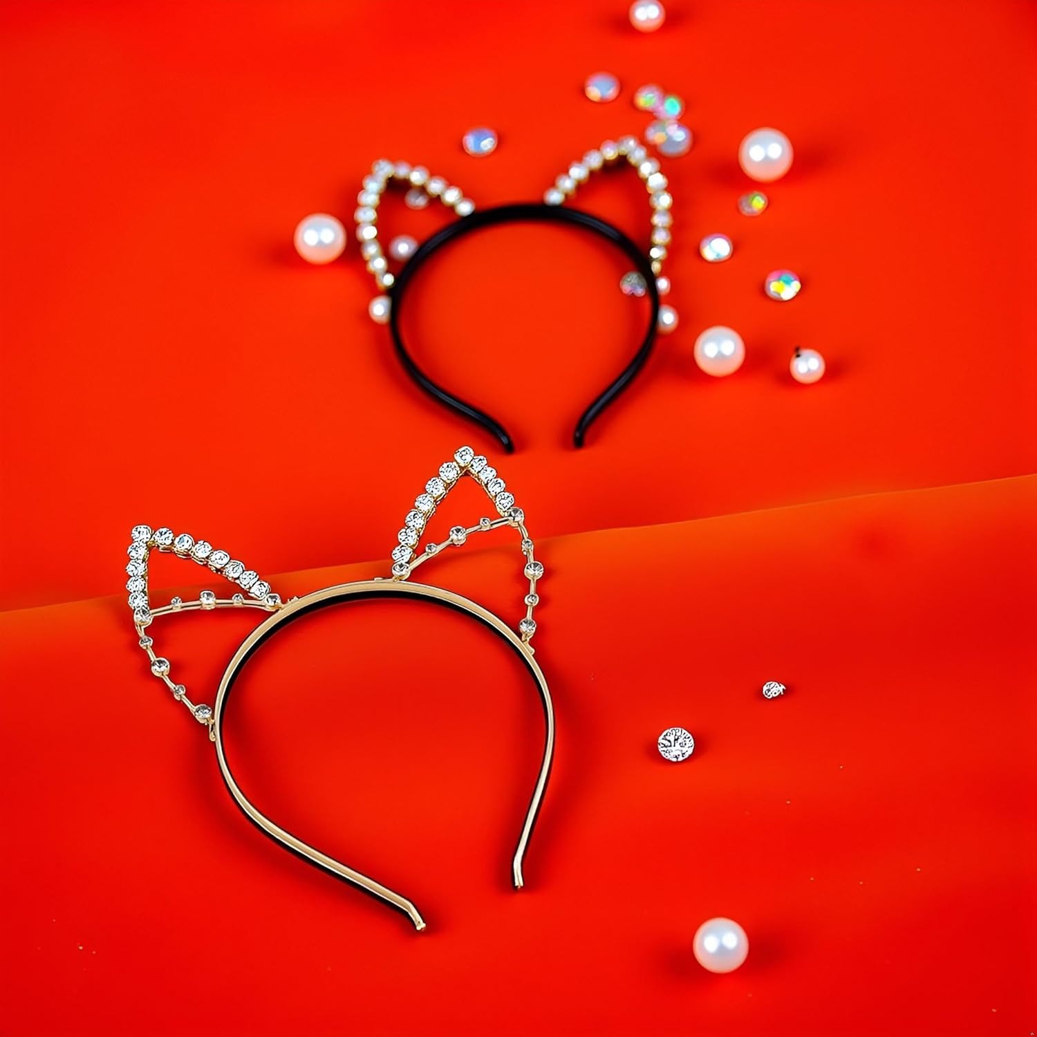1Pcs Gold Rhinestone Cat Ears Headband Crystal Cat Ears Hair Band for Women Halloween Cosplay Costume Accessory Women's Costume Headwear Accessories - Image 5
