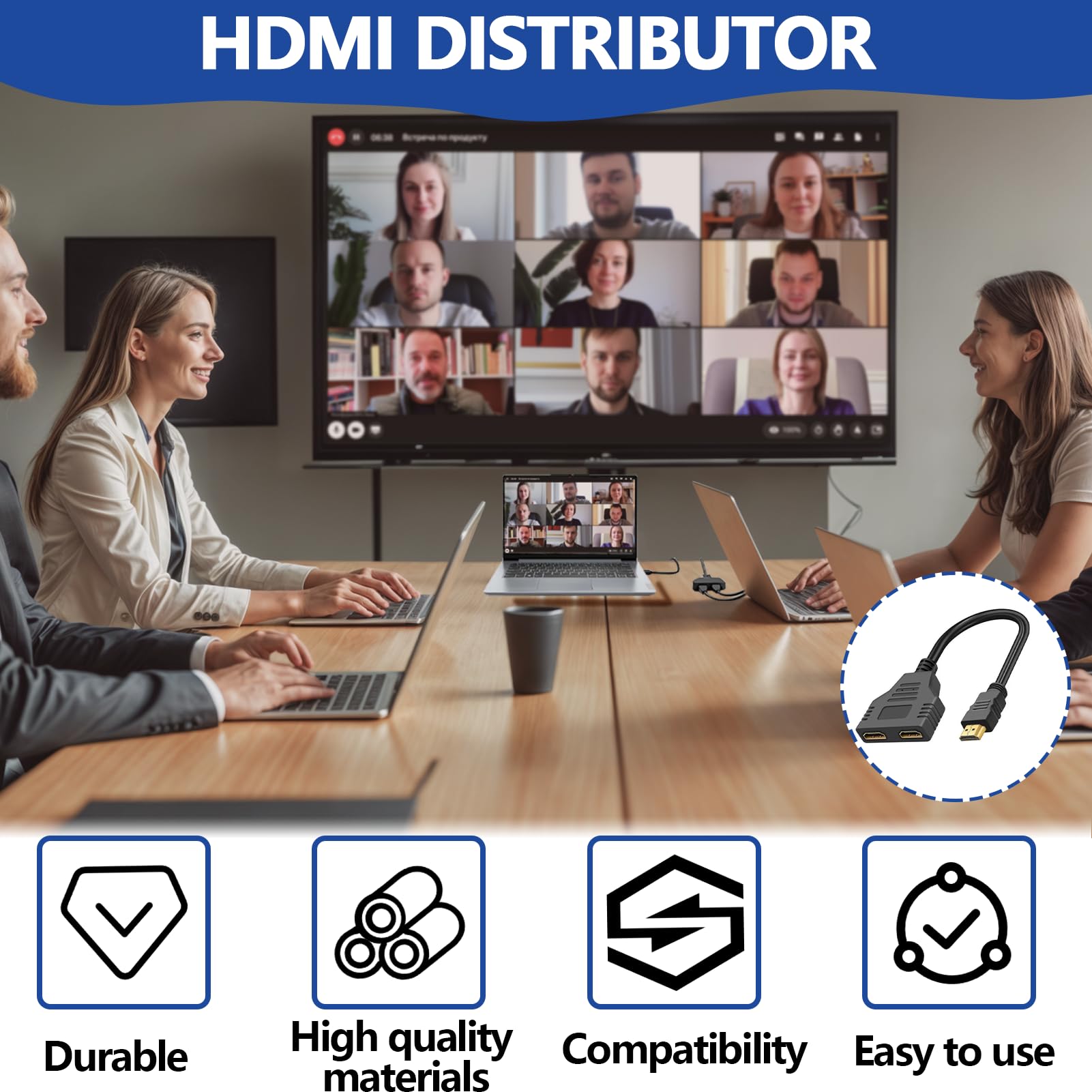 BaZuyunMd Répartiteur HDMI 1 x 2, multiplicateur de signal 4K, 1 entrée 2 sorties, compatible HDCP 1.4, pour téléviseurs LED, écrans LCD et projecteurs - 5