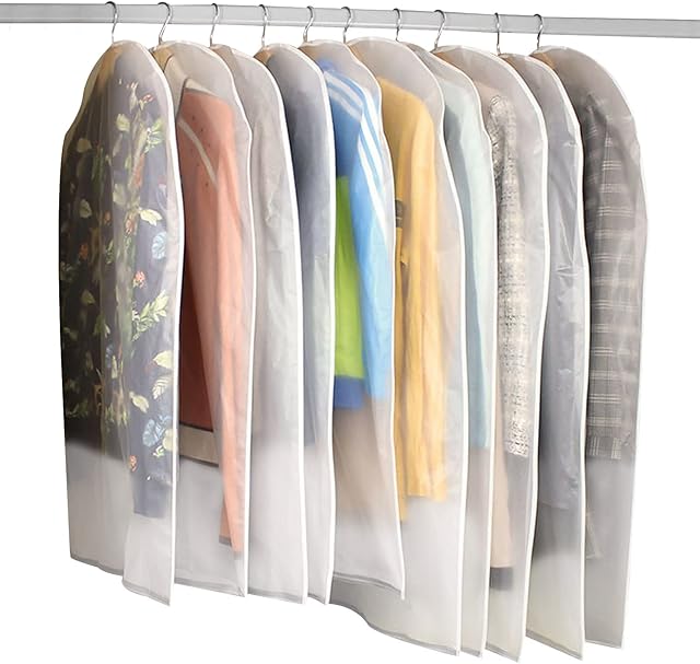 YORKING 6 Pack Dustproof Clothes Covers Waterproof Breathable Garment Covers Suit Coat Dress Storage Protector Translucent Clothes Covers Hanging Clothes Bags with Zip