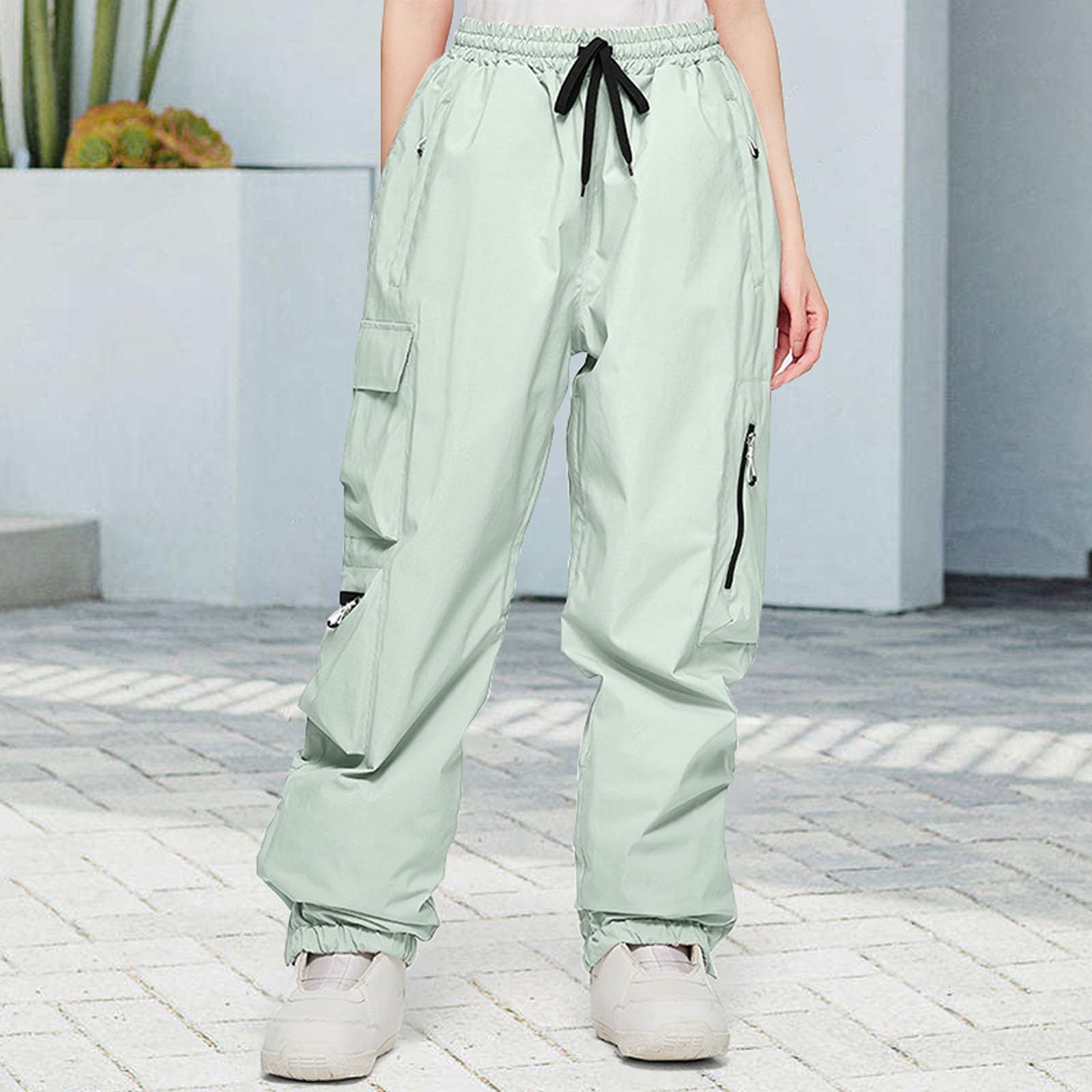 Pantalon de ski baggy pour femme - Imperméable et respirant - Avec élastique - Avec poches - Couleur unie - Pantalon d'hiver chaud et fonctionnel - Pantalon cargo - Pantalon de snowboard léger