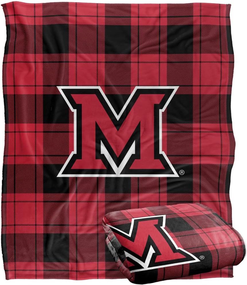 LOGOVISION Miami University Campus Plaid Spirit Silky Touch Super Soft Throw Blanket 50"x60"