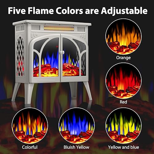 Miniatura 6 de ZAFRO Calentador de chimenea eléctrico, chimenea independiente de 5,100 BTU con control remoto y función de temporizador, color de llama ajustable,