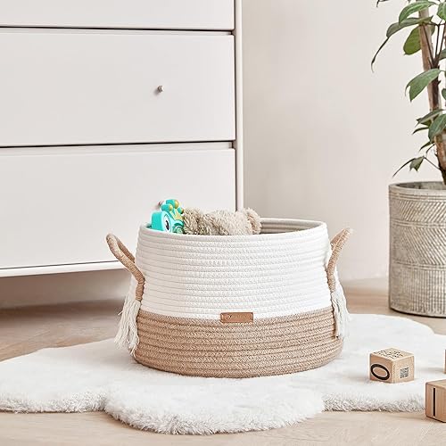 Miniatura 6 de R RUNKA Cesta pequeña para animales de peluche, ropa, mantas de bebé de 11.8 x 9.8 pulgadas, cestas bohemias para sala de estar, dormitorio,