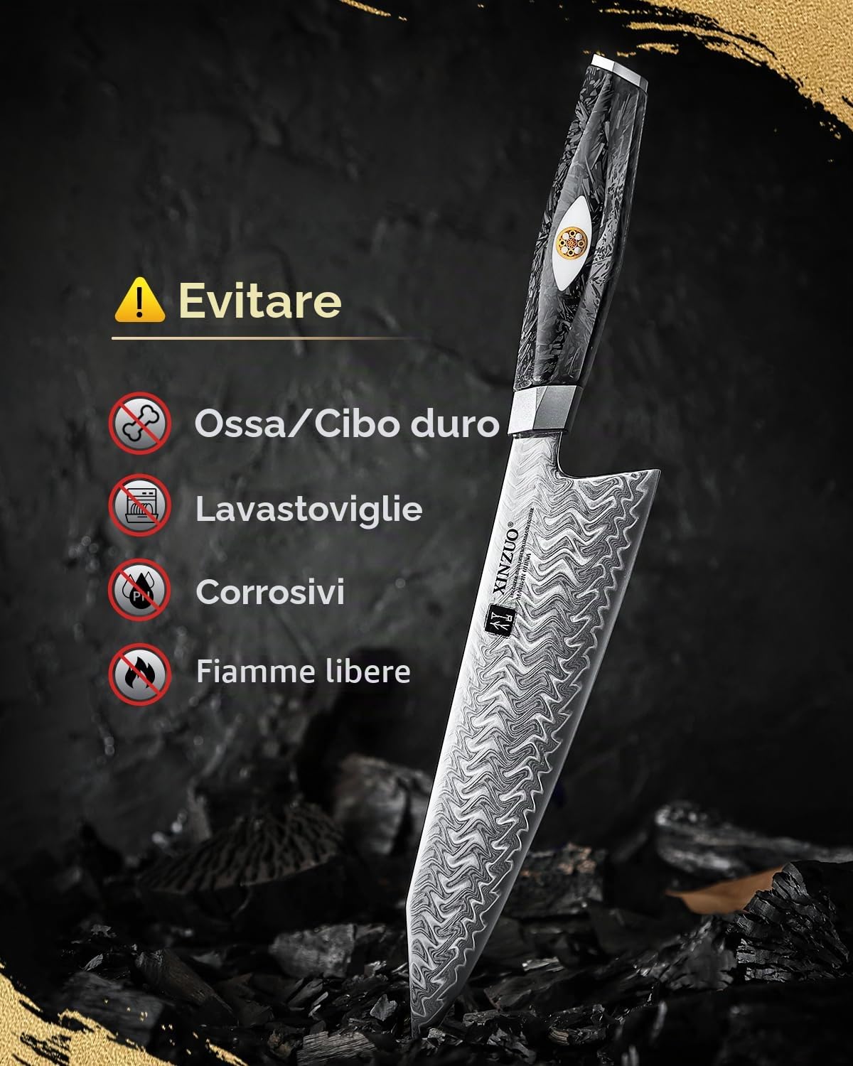 XINZUO 21,5cm Coltello da Cuoco Acciaio Damasco a 145 Strati Forgiato a Mano Professionale Coltello da Chef da Cucina -Acciaio in Polvere M390 Austriaco -Manico in Resina di Fibra di Carbonio Nera