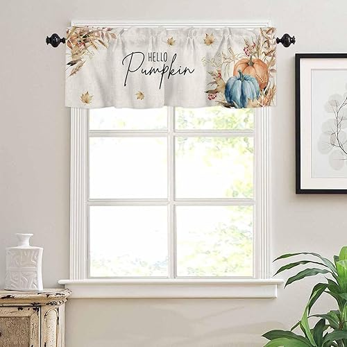 Miniatura 47 de Juego de cortinas semitransparentes con bolsillo para barra, cenefa y niveles de 36 pulgadas de largo, cortinas de arte abstracto de sol y arco