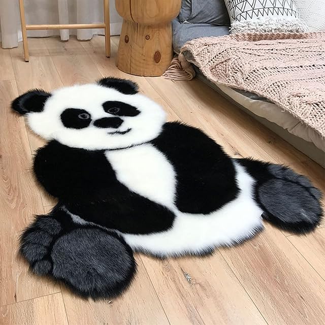 Faux Fur Cartoon Panda Rug, Soft Shaggy Area Pad, Silky Shaggy Carpet for Living Room Bedroom Bay Window Sofa Floor, 35inch x 47inch, Panda
