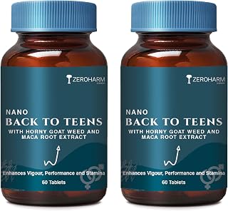 ZEROHARM BACK to TEENS - Horny Goat weed Epimedium - Maca Root extract - Safed Musli - Nano Formulated- 120 herbal Tablet