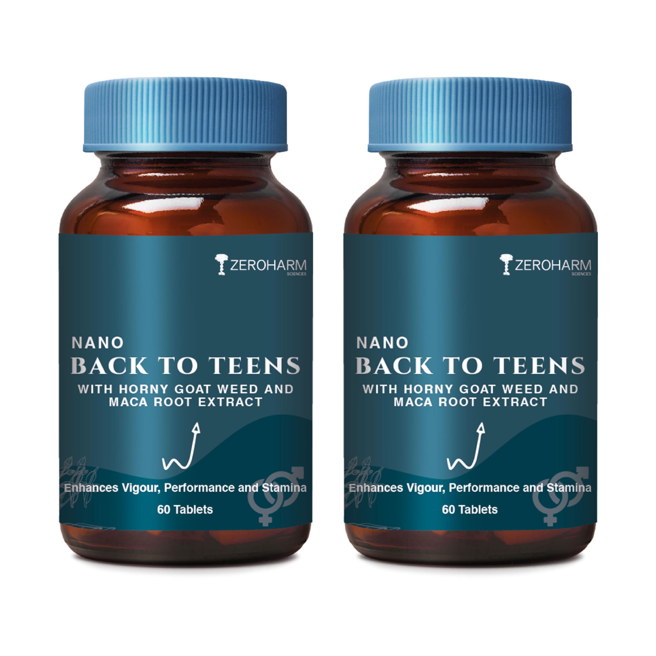 ZEROHARM BACK to TEENS - Horny Goat weed Epimedium - Maca Root extract - Safed Musli - Nano Formulated- 120 herbal Tablet