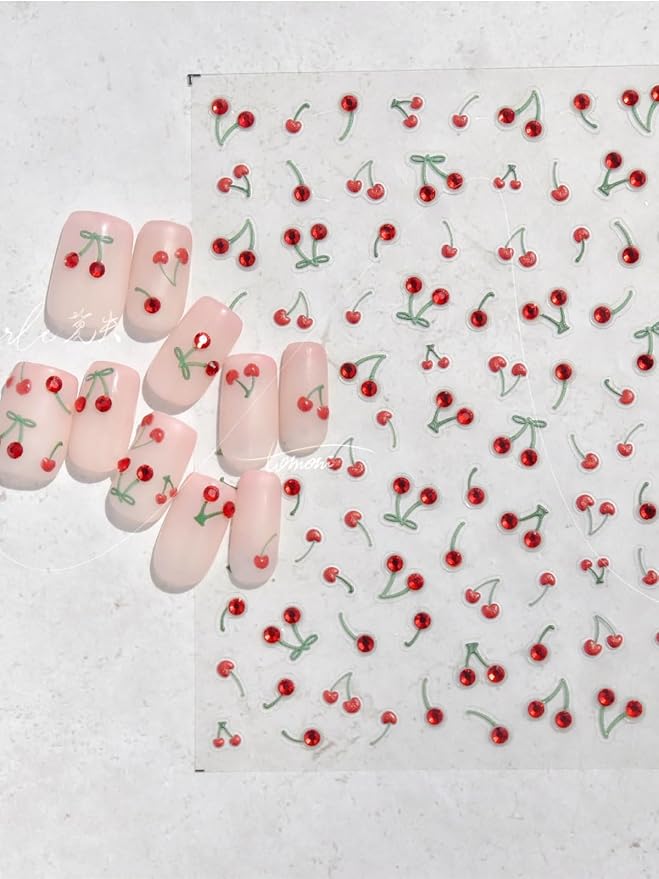 Cherry Nail Stickers: 5D Rhinestone Cherry Nails for DIY Manicure