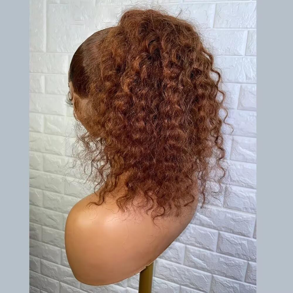 Full 360 HD Transparent Lace Front Wig Ombre Brown #30 Colored Wig with Baby Hair Curly Natural Hairline Pre Plucked Virgin Human Hair Glueless Brazilian Remy 180% Density for Women 16 Inches