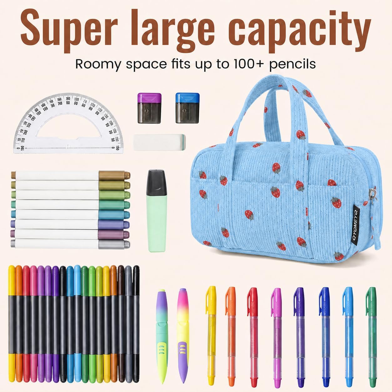 Large Pencil Case Pouch, Extra Big Pencil Bags with Zipper, Cute Corduroy Pencil Pouch with 5 Compartments, Pen Bag Wide Opening, Pencil Pouch Organizer, Pencil Box for Teen Girls Adults image 2